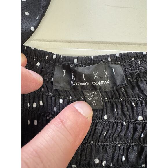 Trixxi Women’s Flare Square Neck Dress Black Polka Dot Small Ruffle Smocked - Picture 5 of 9